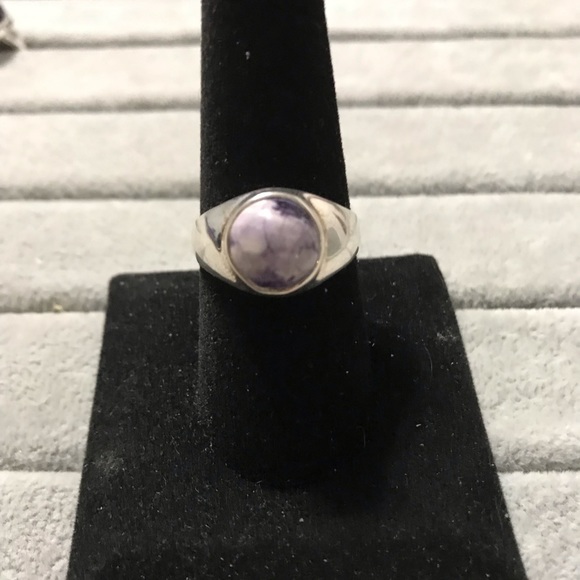 New Sterling Silver Purple Genuine Utah Tiffany Stone Ring Size 8.75 Signet Band - Picture 9 of 13